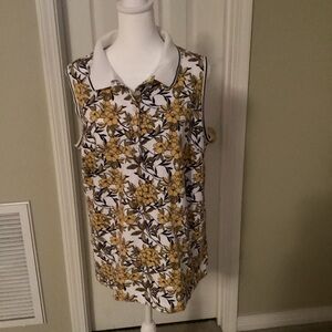 Lands' End Yellow Floral Polo Shirt
